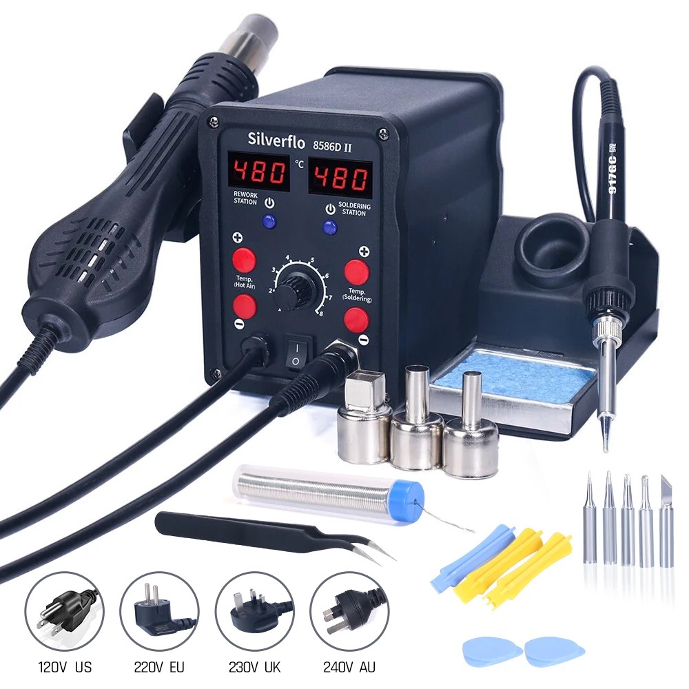 T12 Soldering Station Oled - Silverflo 8586D soldeerstation 2 IN 1